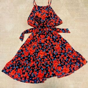 Lightwight Swim Cover Up Dress in a Floral Red and Blue Print.